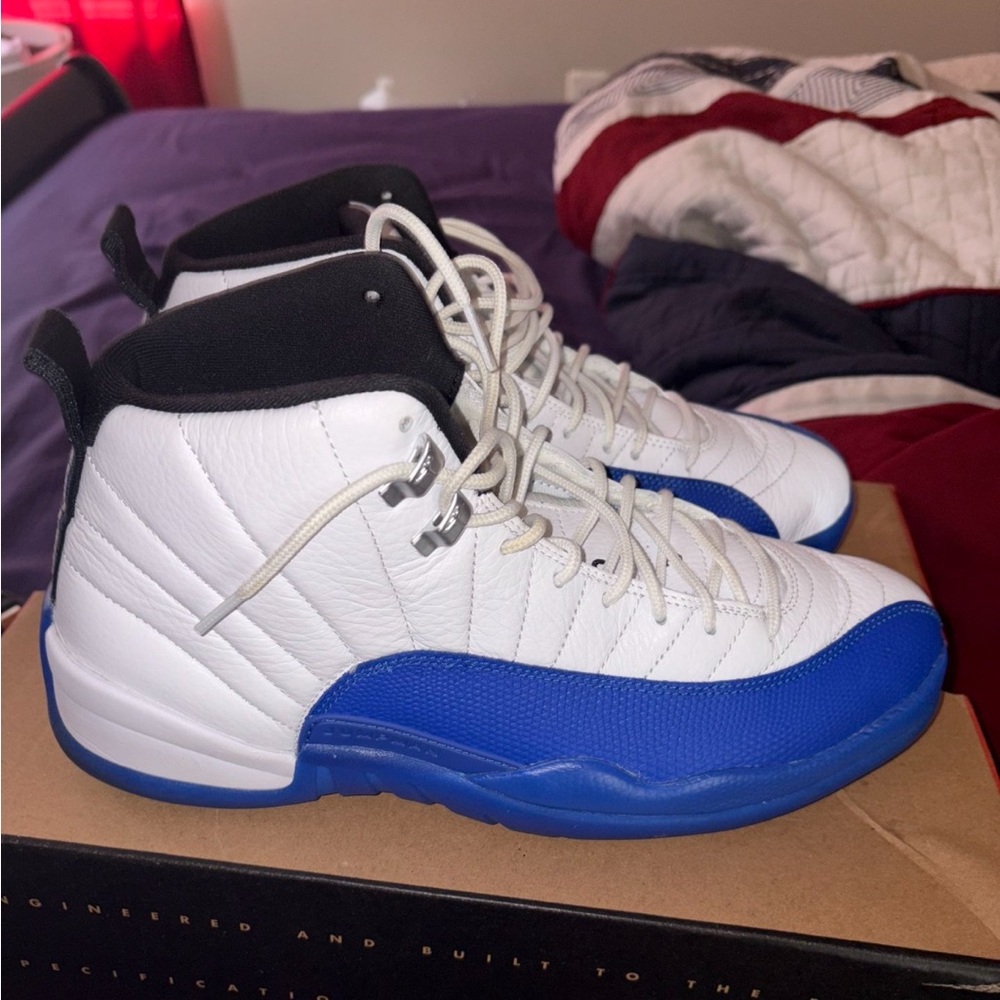 White and Blue High-Top Sneakers